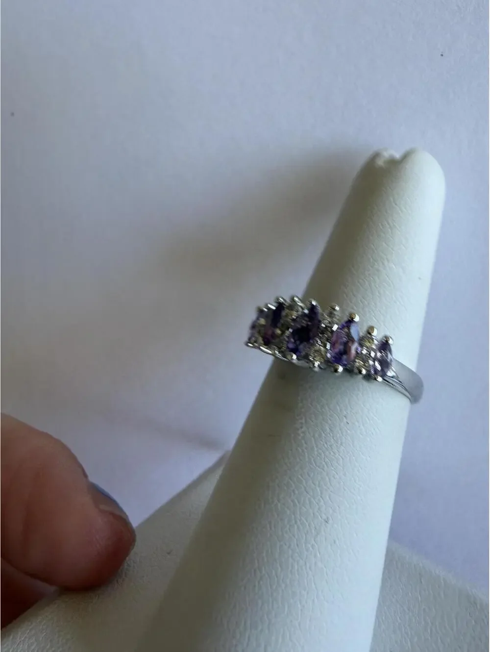 Sterling Silver Ring with Purple Gemstones 5.75 Vintage Art Deco